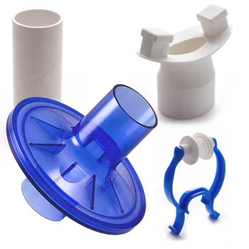 VBMax 30毫米PFT套件，标准过滤器，蓝色橡胶鼻夹，MIR橡胶嘴，Vitalograph, Breon, Astra，创造性生物技术，Spirometrics, Micro Direct
