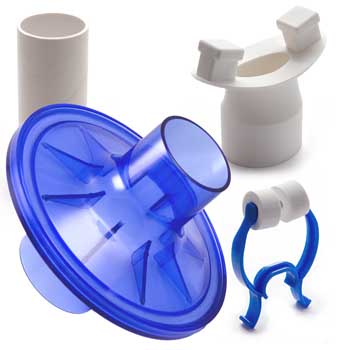 VBMax 35毫米PFT套件，带标准过滤器，蓝色泡沫鼻夹，橡胶口，用于CareFusion, Vmax, SensorMedics, PDS, Gould, Spirolink