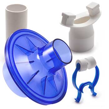 VBMax 48毫米PFT套件，标准过滤器，蓝色泡沫鼻夹，用于KoKo肺活量计的橡胶吸口