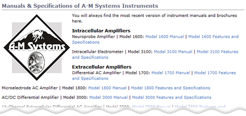 截图:仪表手册和规格页面